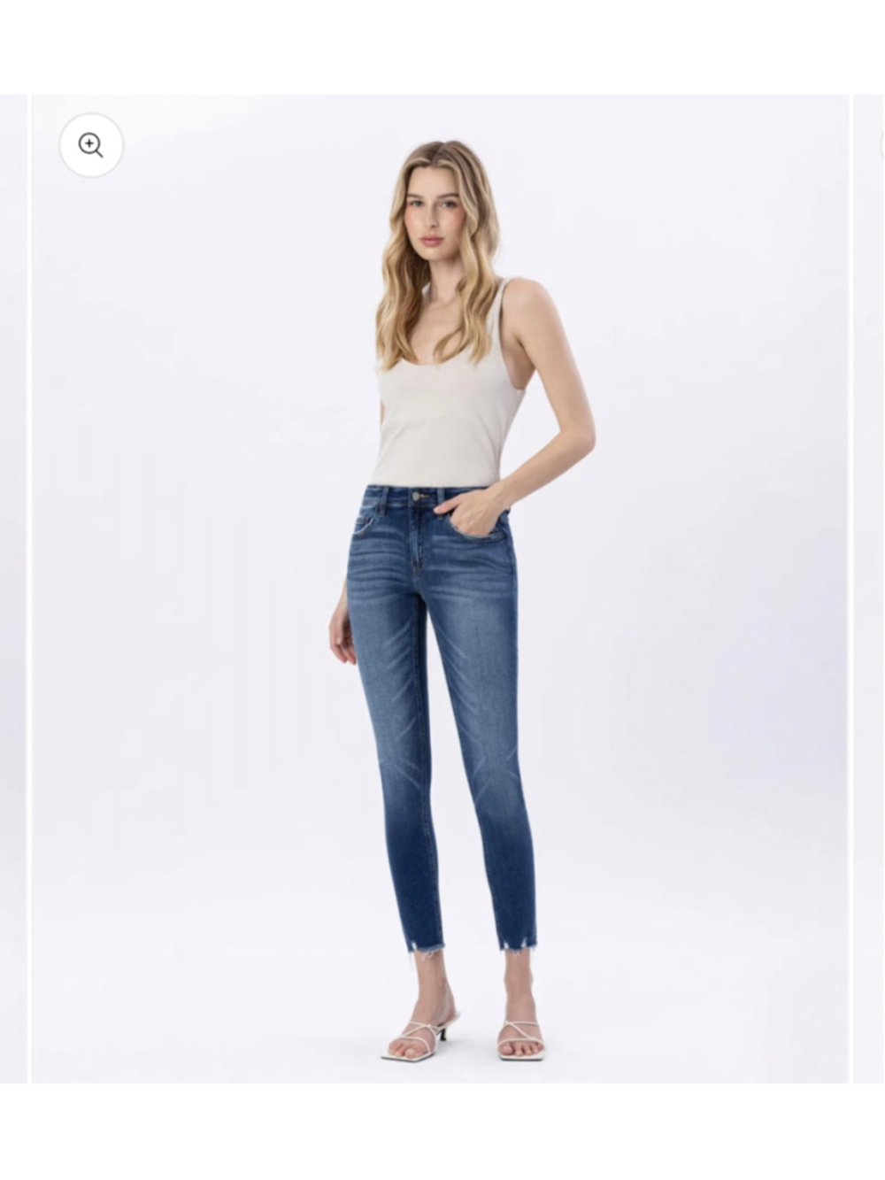 Women's Vervet Blue Skinny Jeans Glistening Mid Rise Distressed Hem Crop Size 27 - Picture 3 of 10